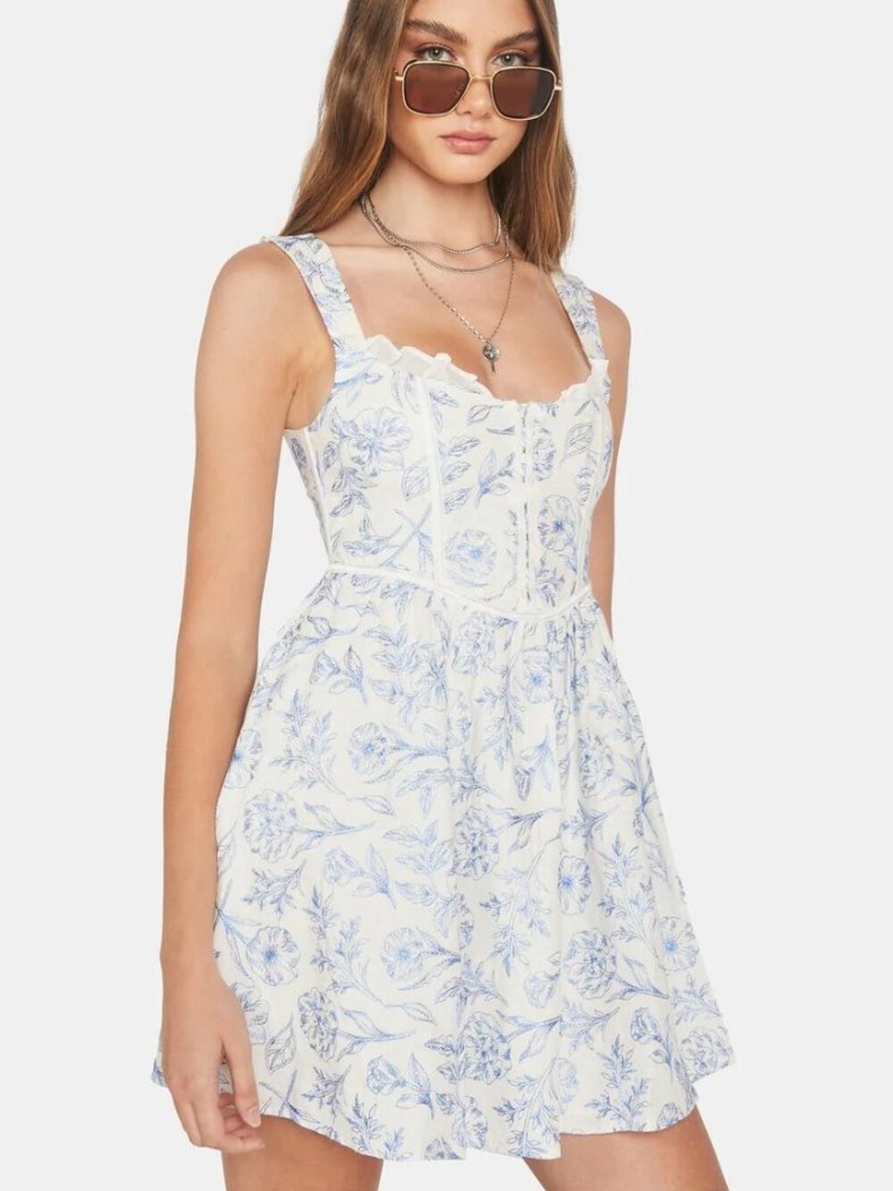 For Love & Lemons Maisie May Mini Short Babydoll Corset Bodice Sleeveless Dress